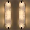 24.7" Natural Oval Alabaster Marble Modern Concise 2 Pack 2 Light Wall Sconce Fixture,Black Finish for Bathroom Bedroom Hallway Bedside Staircase Vanity Mirror