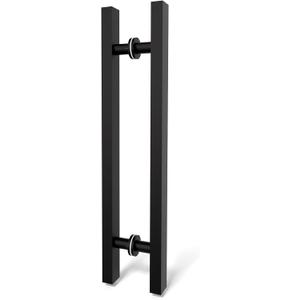 Matte Black Square Barn Door Handles 12"/24"/36"/48"/59'', Pull Push Long French Door Handle Double Sided, Large Front Exterior Shower Door Pull Handles