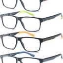 Large Reading Glasses Men Blue Light Blocking Wide Computer Readers Lightweight Black Frames+Rubber Arms+Spring Hinges