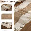 Boho Macrame Table Runner with Tassels Farmhouse Rustic Dining Woven Table Runner for Bedroom Dresser Kitchen Home Decor(White & Brown, 12x90 in)