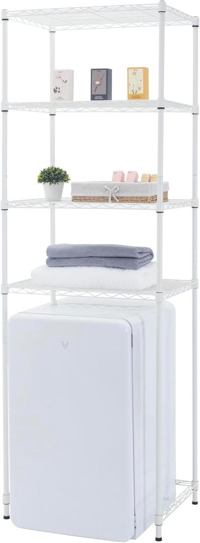 Zvyteay 4 Tier Mini Fridge Shelf Adjustable Height Storage Shelf Metal Storage Rack Mini Fridge and Microwave Stand for Dorm, Kitchen, Office, White, 24"W x 18"D x 73"H