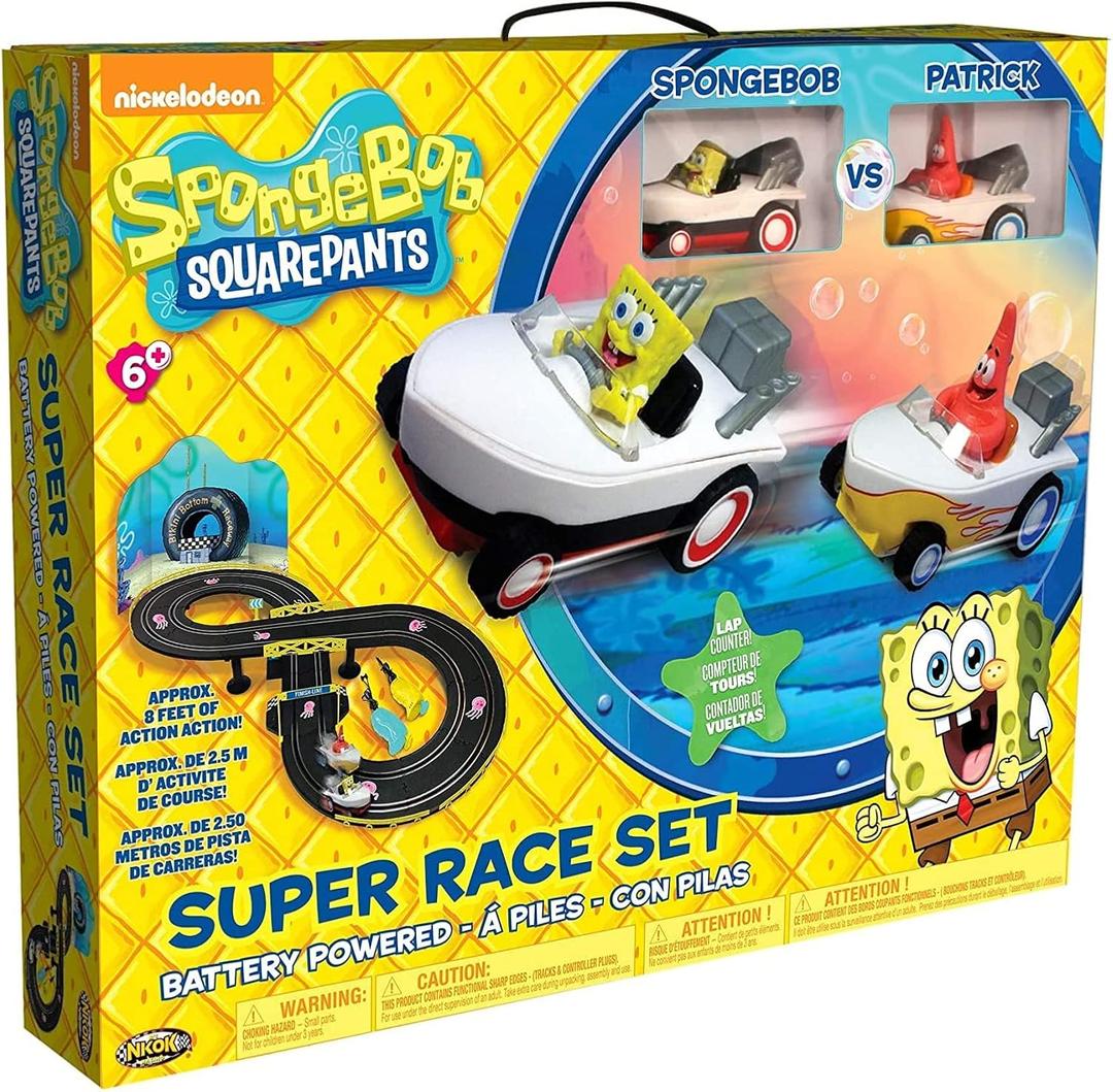 NKOK SpongeBob Hot Rod Boat Slot Car Race Set 2531, Contains 8 Feet of Track, Dual Players, Great Item for Kids to Play with, Features a Lap Counter, Ages 6 and up
