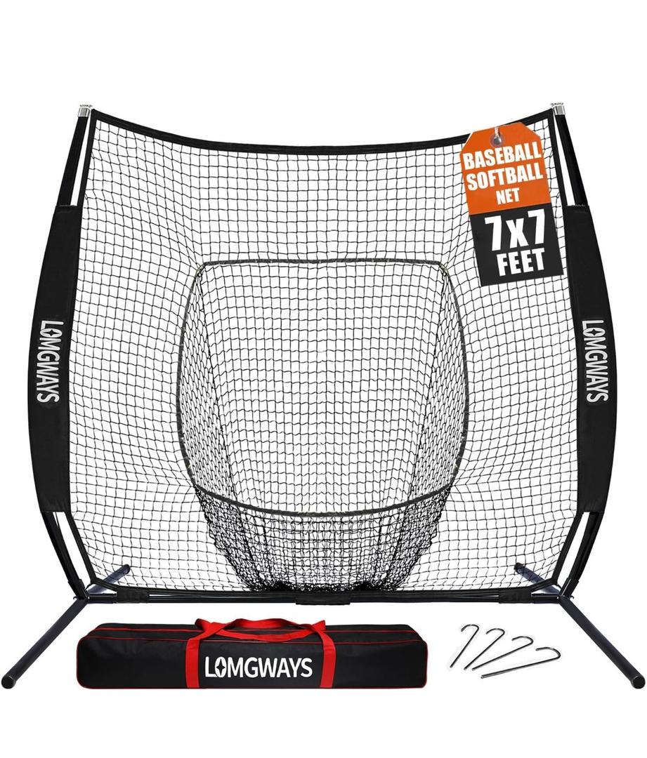7x7ft Baseball Softball Net with Steel Frame for Batting, Hitting, Pitching, Portable Baseball Batting Net with Carry Bag, Great for All Levels