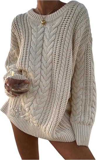 Women's Oversized Jumper Top Beige, L
