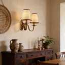 Aiwen 17.71" Vintage Industrial Wall Sconce, 2-Light Brass Wall Lamp with Fabric Shade, E12 Bulb Base, Classic Farmhouse Wall Lighting for Bedroom, Living Room, Hallway