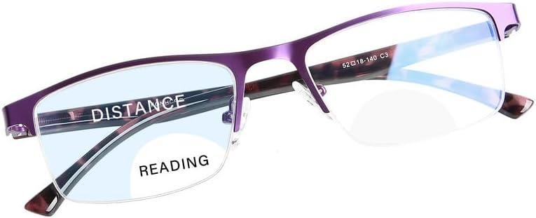 FONHCOO Bifocal Reading Glasses for Women Men, Metal Half Frame Blue Light Blocking Readers Anti UV/Glare/Eyestrain (Purple) FONHCOO Bifocal Reading Glasses for Women Men, Metal Half Frame Blue Light Blocking Readers Anti UV/Glare/Eyestrain (Purple)