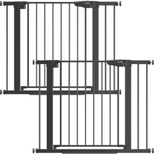 Cumbor 2 Pack 29.7-40.6" Baby Gate for Stairs, Mom's Choice Awards Winner-Auto Close Dog Gate for doorways, Pressure Mounted Pet Gates Indoor, Easy Walk Thru Wide Safety Child Gate for Dog, Black