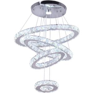 Crystal Chandeliers Modern LED Rings Pendant Light Adjustable Stainless Steel Ceiling Light Fixture for Living Room Dining Room Bedroom (Cool White)