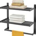 Hotel Towel Racks for Bathroom Wall Mounted, BETHOM Towel Shelf for Bathroom 3-Tier, 16 Inch Matte Black Towel Bar with Shelf