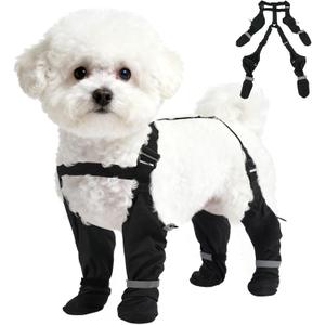 S Adjustable Dog Suspender Boots & Hiking Shoes, Waterproof Winter Snow Gear Boots with Anti-Slip Sole, Reflective Snowsuit Design That Helps Stay On for Cold Weather Adventures (Black)