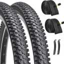 Hycline 2-Pack Mountain Bike Tires Set: 20/24/26/27.5-inch Folding Replacement Puncture-Resistant Bicycle Tires and Pair 20/24/26/27.5-inch Inner Tubes with Tire Levers for MTB Off-Road Bike (26x1.95-30TPI)