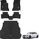 3W Floor Mats & Cargo Liner for Mercedes Benz C-Class 2022-2025 2026 C300/C43 AMG/C63 AMG S E (Fit Sedan Only), TPE All Weather 1st & 2nd Row Set Floor Liner for Benz C-Class Car Mats