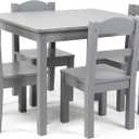 Humble Crew Kids Wooden Table and 4 Chairs Set, Grey - Kids Table and Chair Set for Toddlers and Children for Arts, Crafts, and Snack Time - Sturdy, Durable Toddler Activity Table