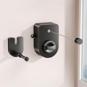 Retractable Clothesline Indoor, Non-Sagging Clothes Line Outdoors,13.7 Ft Heavy Duty Clothesline with Telescopic Hanging Rod, Wall Mounted Space-Saving Laundry Line (Black)