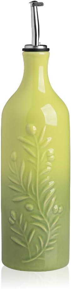 Sweejar Large Olive Oil Dispenser Bottle, 24 Oz Ceramic, Modern Relief Design, Dishwasher Safe, Gradient Green