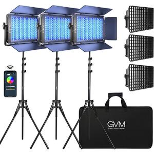 GVM 1500D RGB LED Video Light with Softbox, 75W Video Lighting Kit with Bluetooth Control, 3 Packs Led Panel Light for Photography, YouTube Studio, Broadcasting, 18 Kinds Lighting Scene