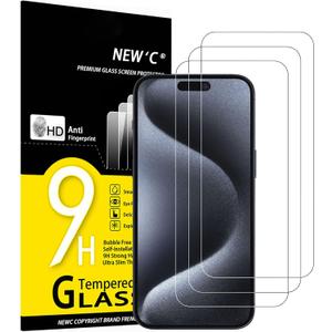 NEW'C 3 Pack Designed for iPhone 16 Plus, iPhone 15 Pro Max, iPhone 15 Plus Screen Protector (6.7 inches), Enhanced Tempered Glass Protection,Case Friendly Ultra Resistant (Transparent)