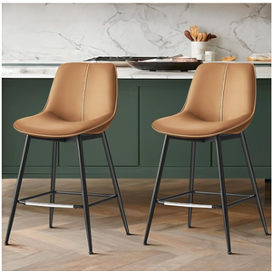 VASAGLE Bar Stools Set of 2, Counter Height, with Back, 24.8-Inch PU Leather, Ergonomic Backrest, Metal Legs, for Kitchen Island, Easy Assembly, Caramel Brown, LYNA Collection