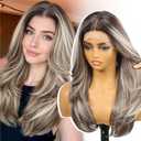 Ash Brown Synthetic Lace Front Wig,13X6 Long Straight Layered Glueless Wigs for Women Daily Use 24IN#TTF4/606