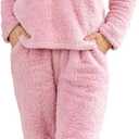 PJGGZ Fluffy Womens Pajama Sets, Pjs with Pants Winter Fuzzy Pajamas Fleece Soft Cozy Warm Ladies Loungewear (Medium, Pink)