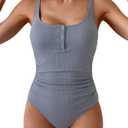 B2prity One Piece Swimsuit for Women Tummy Control Ruched Slimming Bathing Suit Button Full Coverage Swimwear Small