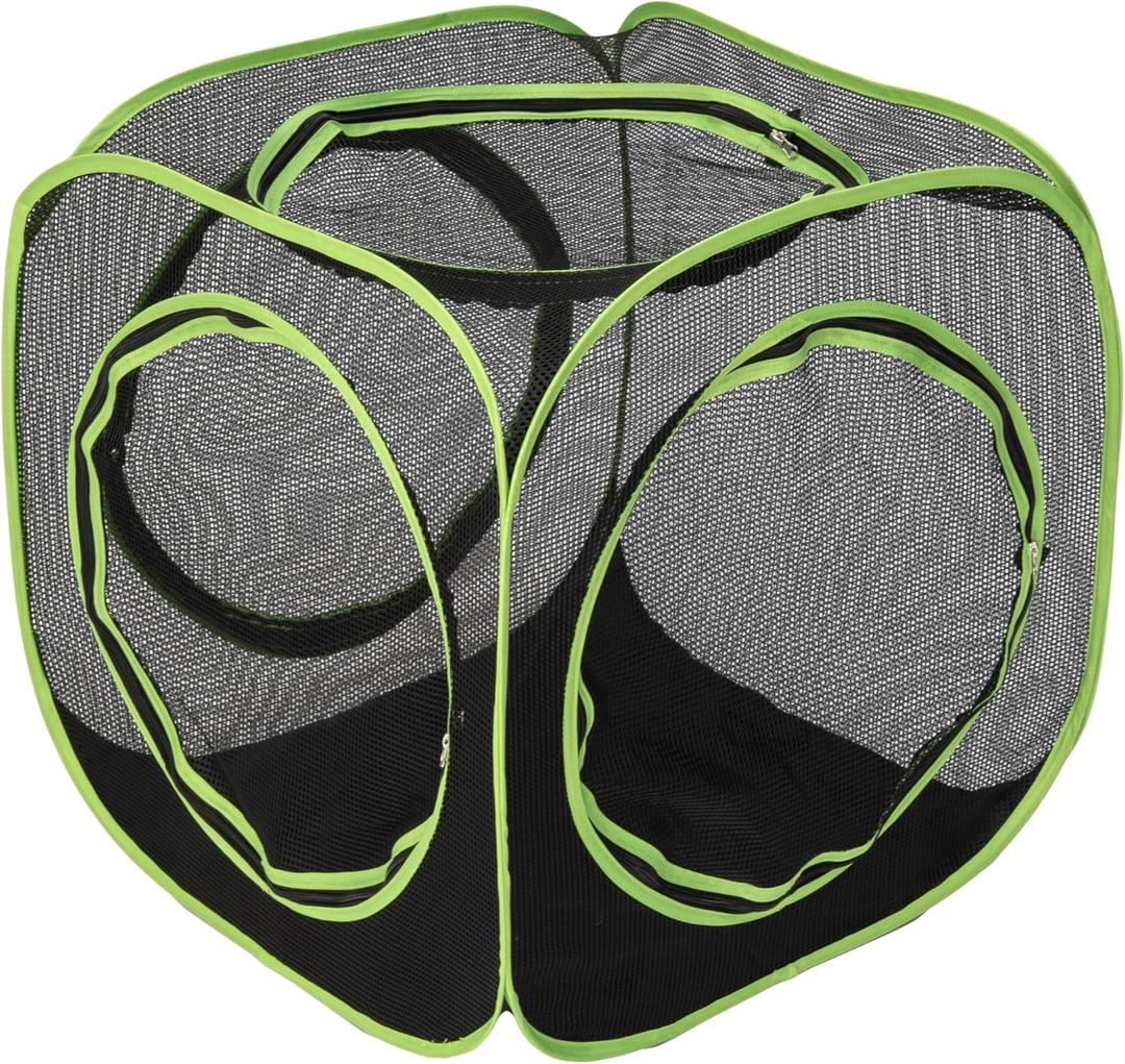 Kitty City Large Outdoor Cat Play Cube, Mesh Pop-Up Cat Enclosure for Indoor & Outdoor Use, Expandable Modular Cat Playpen with Zippered Access - Green