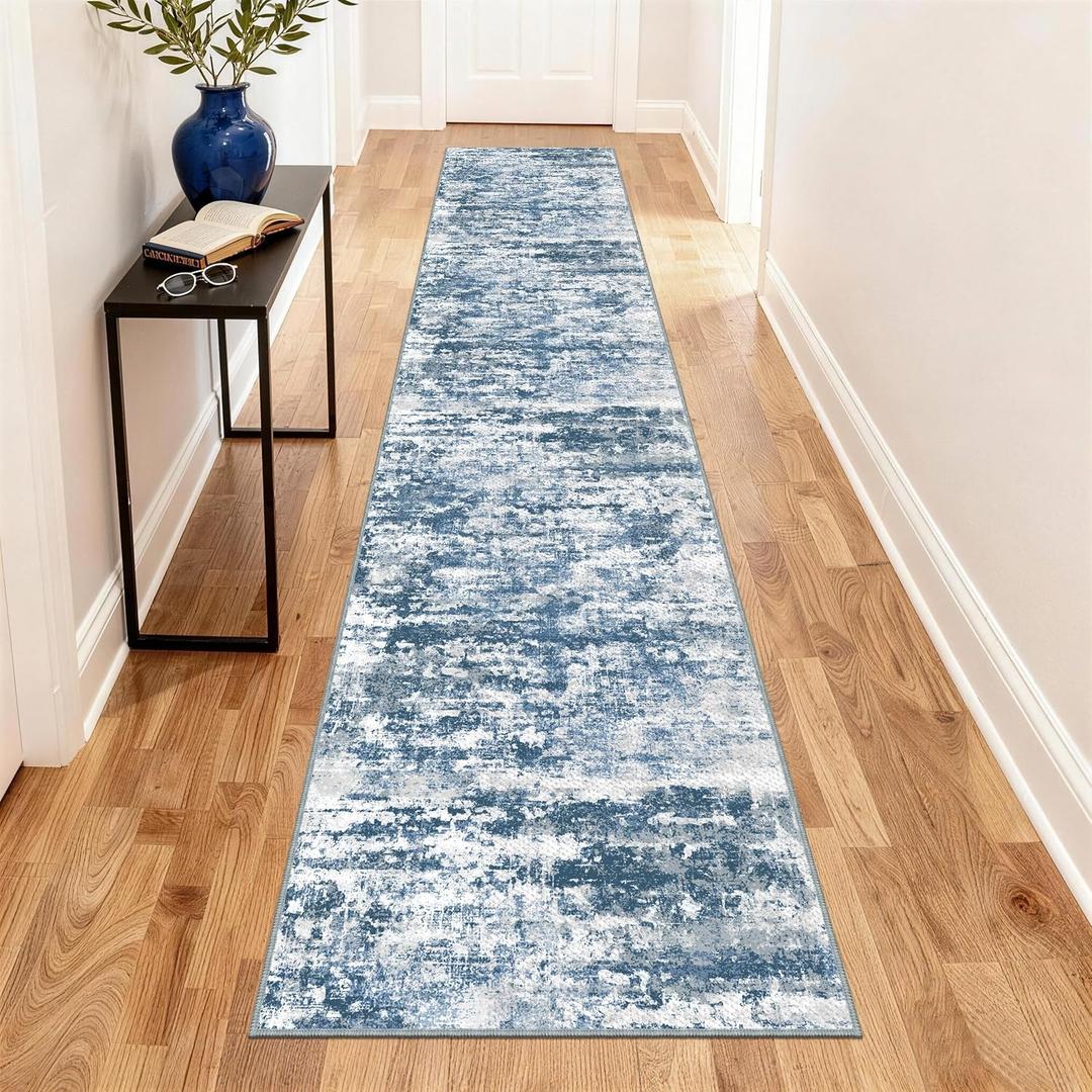 Runners for Hallways Ultra Non-Slip 2x10 Long Runner Rugs Washable Abstract Tear and Stain Resistance No Pile Lightweight Modern Rug Runners for Entryway, Kitchen, Walkway, Entrance, Blue