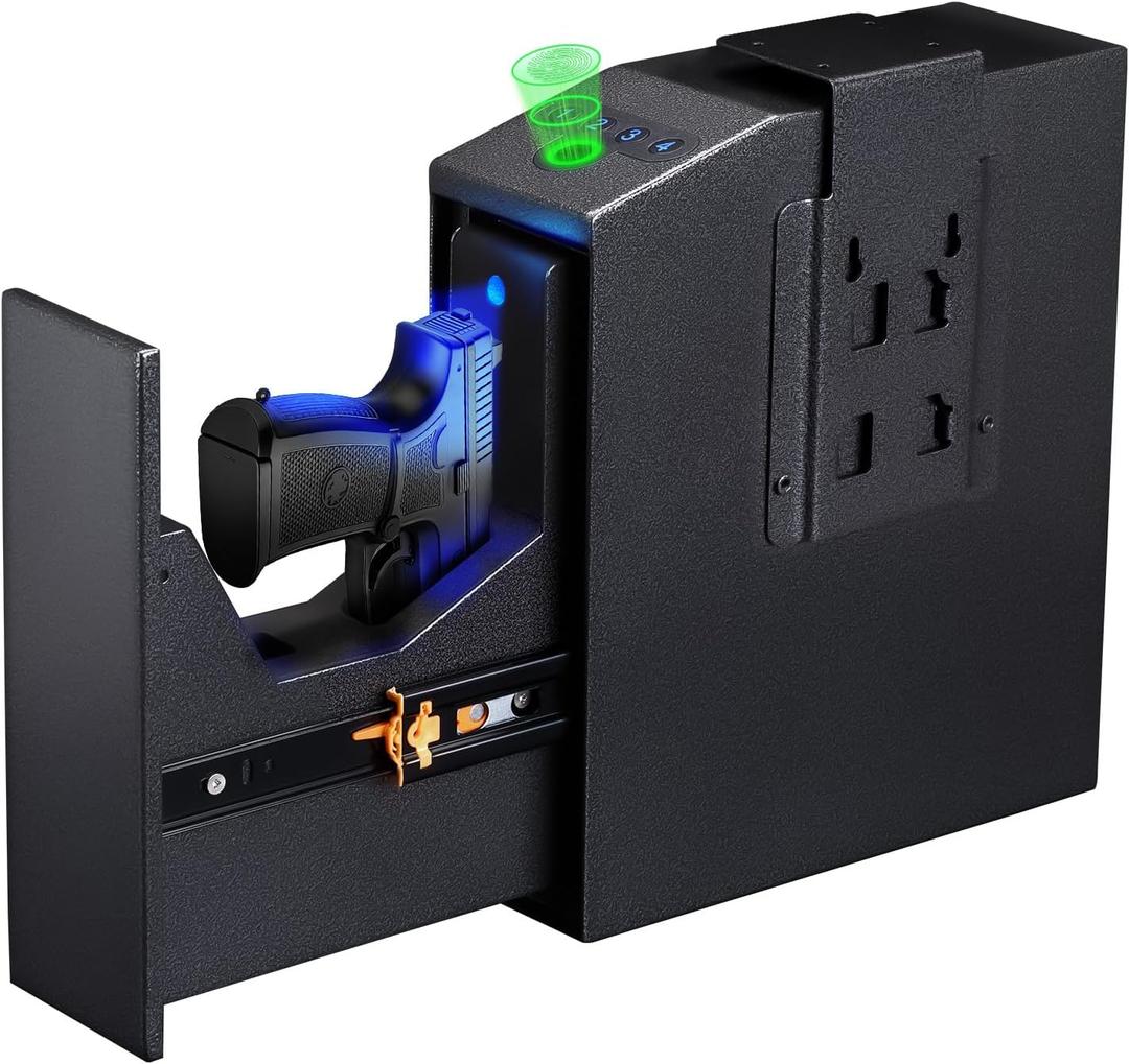 Pistol Safe Upgraded,0.1 Seconds Quick Access Auto Sliding Door Hand Gun Safe for Handgun,with Biometric Fingerprint, PIN Code,Key Access,for Bedside, Desk,Office Safety (Upgraded Pistol Safe)