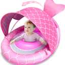Baby Float with Canopy for Age 6-36 Months, UPF50+ Sun Protection 4 Stage Adjustable Canopy Dual Air Chambers Adjustable Safety Seat Inflatable Swim Pool Float for Baby Toddler
