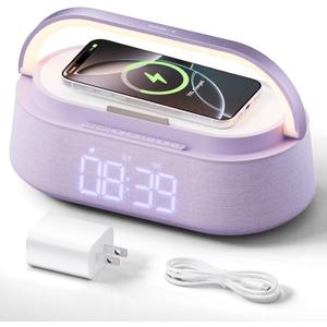 FREEFISH Bluetooth Speaker with Wireless Charger, FM Radio, Dimmer Night Light, Phone Holder, Wireless Charging Speakers for iPhone Samsung, Bedrooms Home Office Gifts
