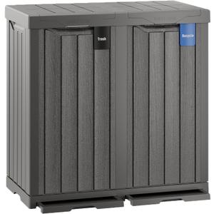 EAST OAK 62 Gallon Outdoor Trash Can | Waterproof Resin Garbage Can with Recycle and Garbage Labels | Secure Bag Lip Lock and Drip Tray | Outside Trash Bin for Patio | Kitchen, Backyard or Deck | Gray