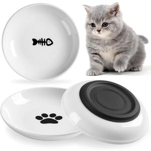 Cat Food Bowl,Healthy Ceramic Cat Bowls for Indoor Cats,Anti Whisker Fatigue Cats Dishes Set,Shallow Wide Kitten Plates for Food and Water,Non-Slip Silicone Bottom,3 Pack