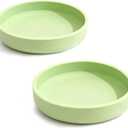 Silicone Cat Bowl Set of 2 Shallow Cat Dishes Small Non-Slip Pet Dog Bowls for Dry & Wet Food, Whisker Fatigue (Round Green)