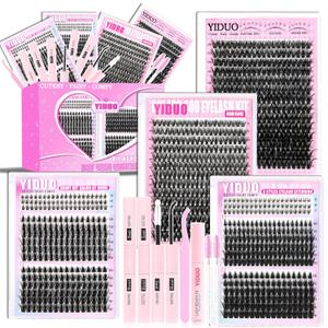 YIDUO Manga Lash Clusters Kit 40D+60D+80D+100 Fairy Spikes+Bottom Clusters Lashes Extensions Kit with 2X Bond and Seal 1094 Pcs 8-18mm Wispy Individual Eyelash Cluster Kit DIY at Home Easily