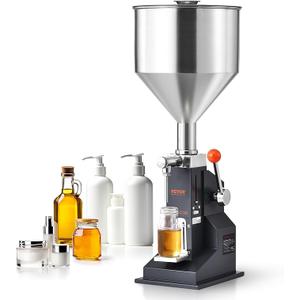 Manual Paste Liquid Filling Machine, Adjustable Bottle Filling Machine, Stainless Steel Liquid Filler with  Hopper for Milk Water Juice Essential Oil Shampoo Cosmetic Honey