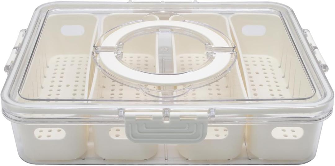 Divided Serving Tray with Lid and Handle, Snackle Box Container Charcuterie Boxes Clear Organizer for Fruits(4 Compartments)