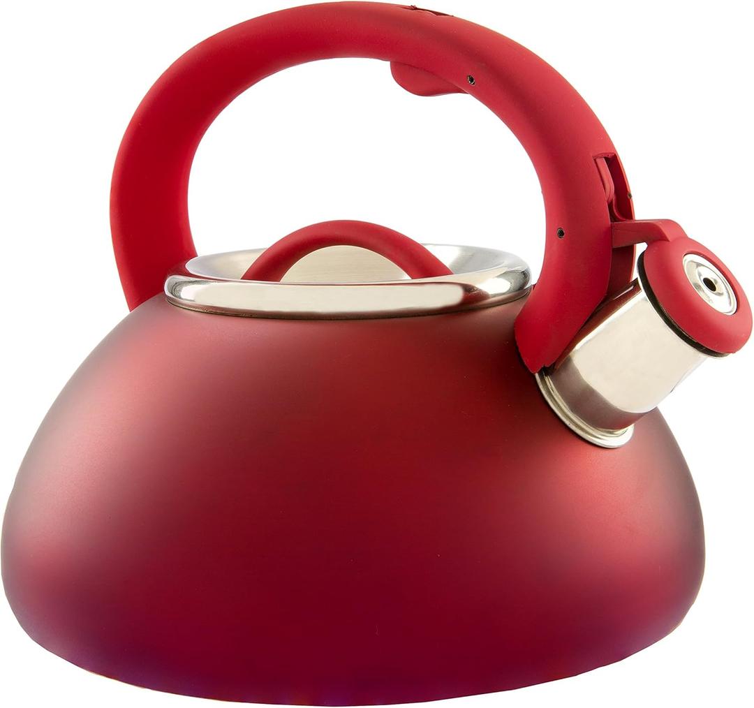 Primula Fast to Boil, Cool Touch Handle Food Grade Stainless Steel Hot Water Kettle, 2.5-Quart, Matte Red