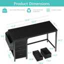 Lufeiya Computer Desk with Fabric File Drawers Cabinet, 55 Inch Reversible Home Office Desks with Filing Cabinet, Study Writing Table PC Desks with Storage for Bedroom, Black, 54.6"