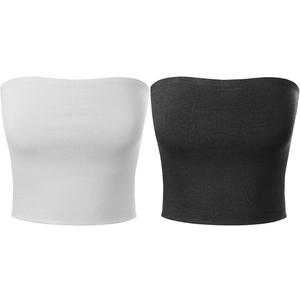MixMatchy Women's 2 Pack Casual Summer Ruched Side Backless Double Layered Tube Top with Built in Shelf Bra XL Pack of 2, Black and White MixMatchy Women's 2 Pack Casual Summer Ruched Side Backless Double Layered Tube Top with Built in Shelf Bra XL Pack of 2, Black and White