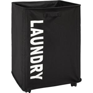 Surblue Slim Laundry Basket with Wheels Collapsible Laundry Hamper with Handle Home Corner Storage Bins Foldable Waterproof Rolling Dirty Clothes Hamper, Black, XL