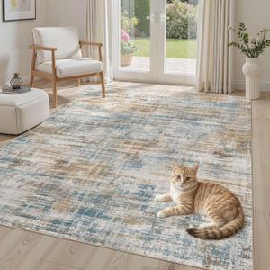 Area Rug for Living Room: 5x7 Washable Neutral Abstract Modern Soft Rugs Non Slip Indoor Floor Stain Resistant Carpet for Bedroom Dining Room Office Nursery - Blue Brown