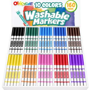 Officygnet 160 Count Washable Markers Bulk, 10 Assorted Colors, Conical Tip with Fine & Broad Line Coloring Marker for Kids, Markers Bulk for Classroom, School Art Supplies, Back to School Essentials