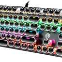 Typewriter Style Mechanical Gaming Keyboard LED Backlit Wired with Blue Switch Retro Round Keycap 104 Keys Keyboard (Black 104 Keys LED)