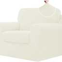 CHUN YI 3 Piece Armchair Cover, Stretch 1 Seater Couch Cover with 1 Separate Backrest and Cushion with Elastic Band, Sofa Slipcover Spandex Jacquard Fabric (Small, Ivory White)