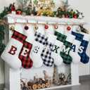 LUBOT Initial Monogram Christmas Stocking Letters 20" Personalized Custom Name Xmas Family Stockings Embroidery Large Buffalo Plaid Rustic/Farmhouse/Country Fireplace Decor Blue Letters B