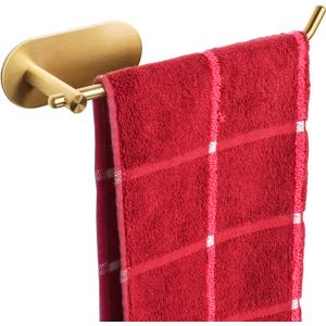 TocTen Hand Towel Holder/Towel Ring, No Drilling Stick on Wall Hand Towel Bar, SUS 304 Stainless Steel Hand Towel Rod, Strong Self Adhesive Hand Towel Rack/Hanger for Bathroom Kitchen (Brushed Gold) (8.35 Inch)