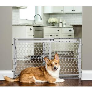 Carlson 28"-42" Easy Fit Dog Gate, Expandable Plastic Pet Gate, Pressure Mounted Gate for Doorways & Hallways, Gray