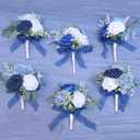 Marriwise Set of 6 Navy Blue Assorted Wedding Flower Centerpieces Pre-Made Mini Bridesmaid Bouquets Artificial Floral Rose Table Decor for Outdoor Beach Wedding Decorations Shower Home Decor