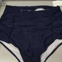 COCOPEAR Women's Ruched High Waisted Bikini Bottom Retro Vintage Swim Short Tankinis Navy XL