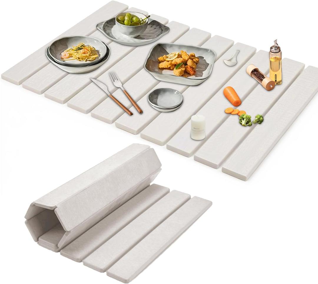 Large Stone Dish Drying Mat 23x15.3 Inch for Kitchen Counter & Sink Collapsible Quick-Dry Diatomaceous Earth Pad Eco-Friendly Absorbent Mat for Dishes Cups Bottles (White, 23" x 15.3")